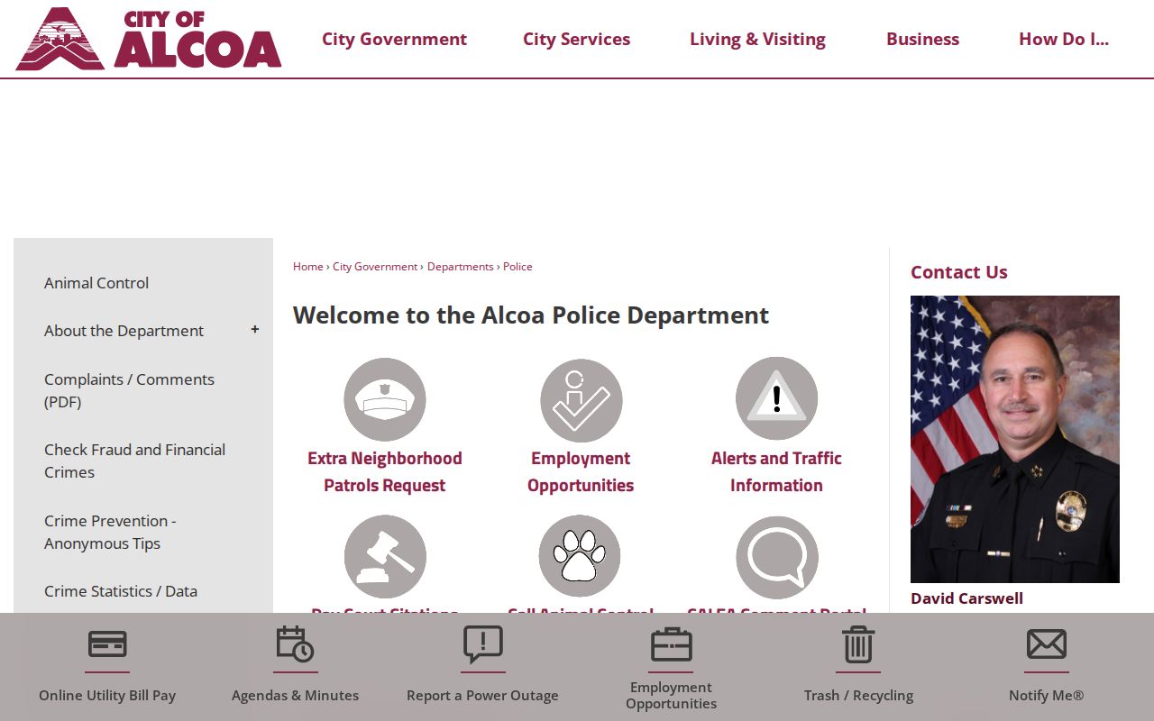 Alcoa Police Department official booking-record source page